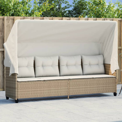 Lettino Prendisole con Baldacchino e Cuscini BeigeÂ Polyrattan