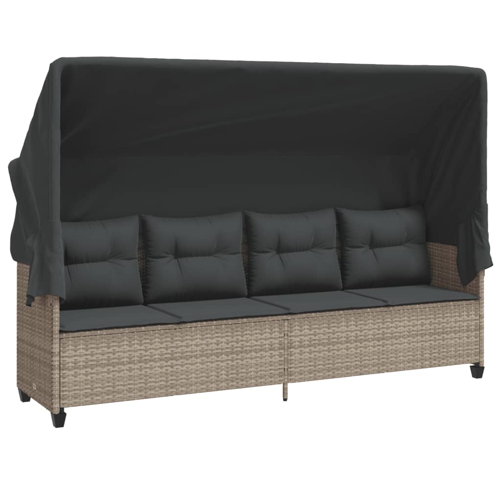 Lettino con Baldacchino e Cuscini Grigio ChiaroÂ in Polyrattan
