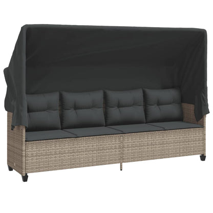 Lettino con Baldacchino e Cuscini Grigio ChiaroÂ in Polyrattan