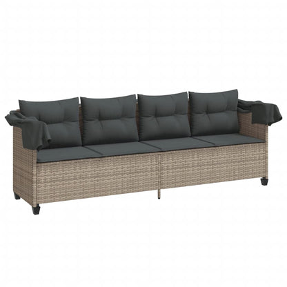 Lettino con Baldacchino e Cuscini Grigio ChiaroÂ in Polyrattan