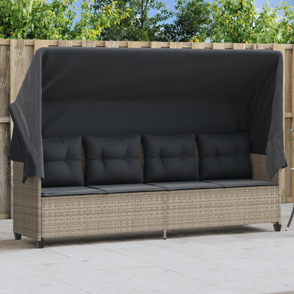 Lettino con Baldacchino e Cuscini Grigio ChiaroÂ in Polyrattan