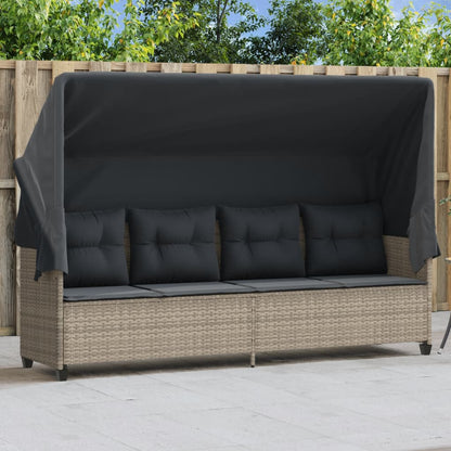 Lettino con Baldacchino e Cuscini Grigio ChiaroÂ in Polyrattan