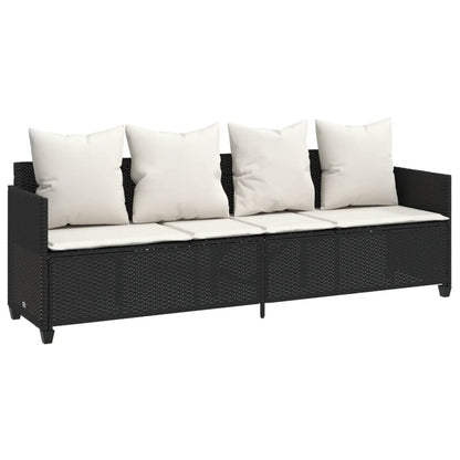 Lettino Prendisole con Cuscini NeroÂ in Polyrattan