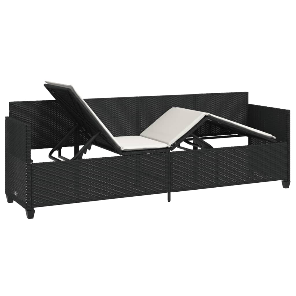 Lettino Prendisole con Cuscini NeroÂ in Polyrattan