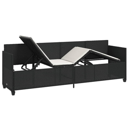 Lettino Prendisole con Cuscini NeroÂ in Polyrattan