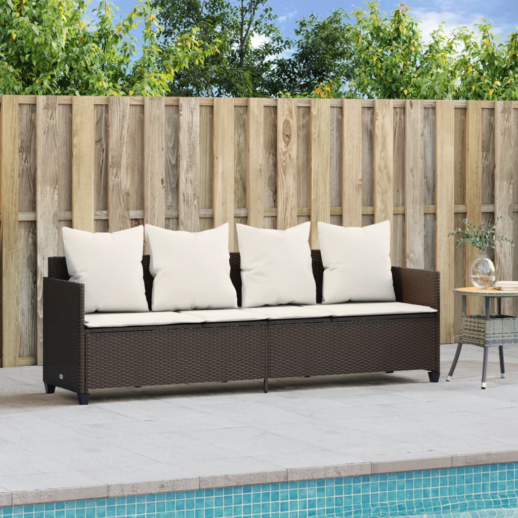 Lettino Prendisole con Cuscini MarroneÂ in Polyrattan
