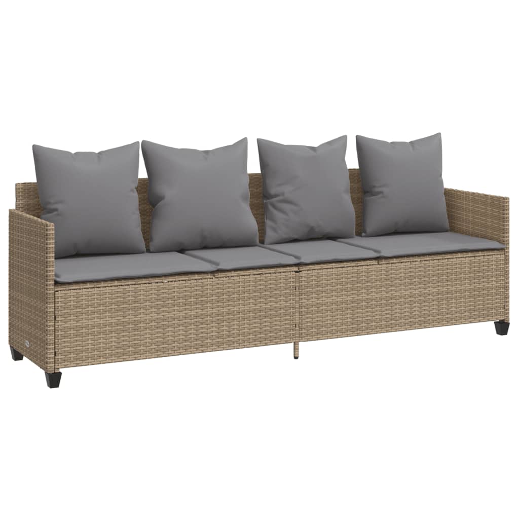 Lettino Prendisole con Cuscini Beige in Polyrattan