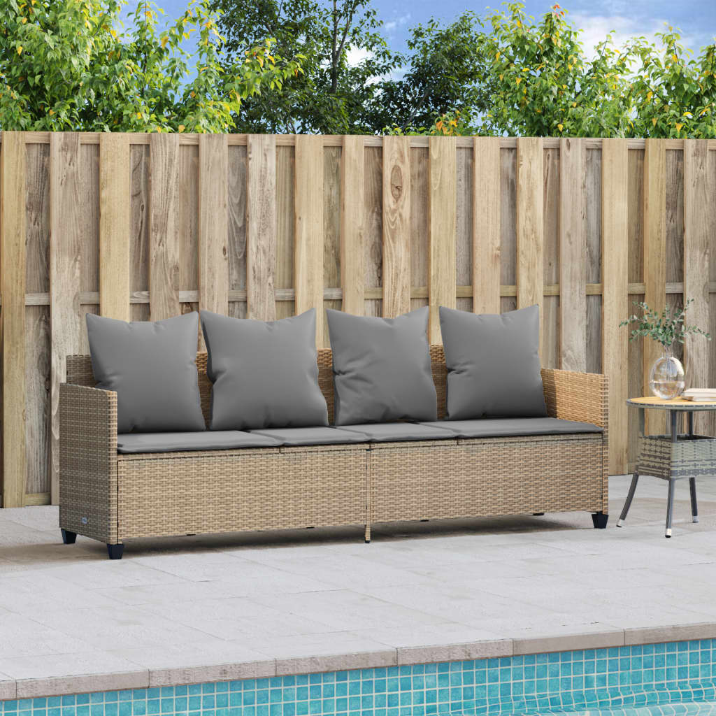 Lettino Prendisole con Cuscini BeigeÂ in Polyrattan