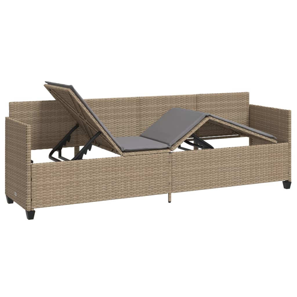 Lettino Prendisole con Cuscini Beige in Polyrattan