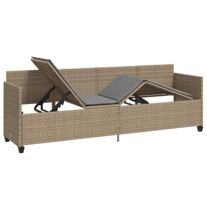 Lettino Prendisole con Cuscini Beige in Polyrattan