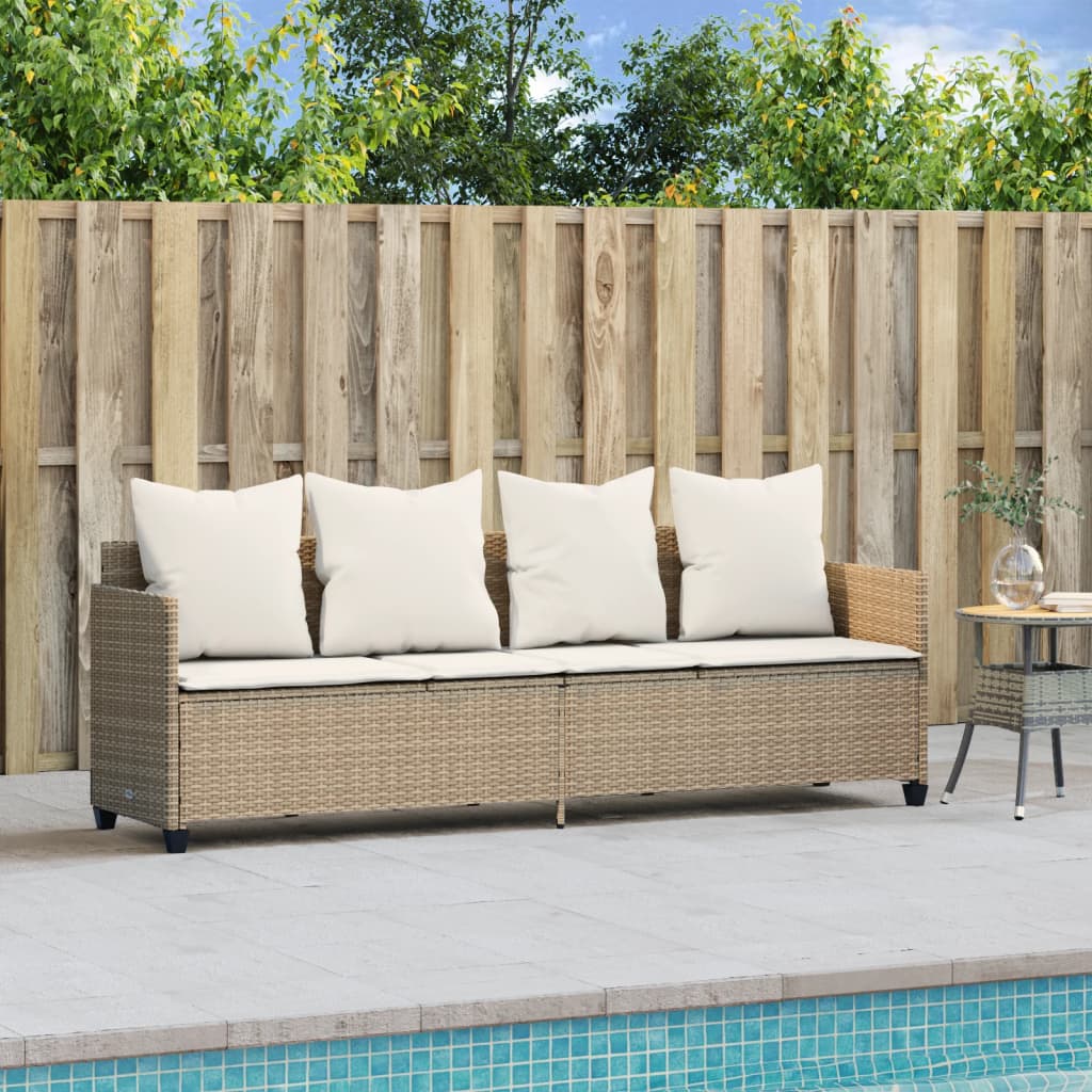Lettino Prendisole con Cuscini BeigeÂ in Polyrattan