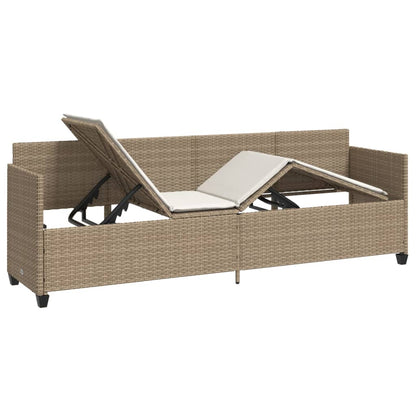 Lettino Prendisole con Cuscini Beige in Polyrattan