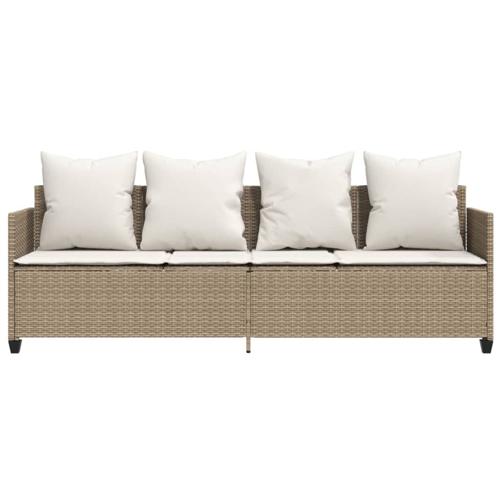 Lettino Prendisole con Cuscini BeigeÂ in Polyrattan