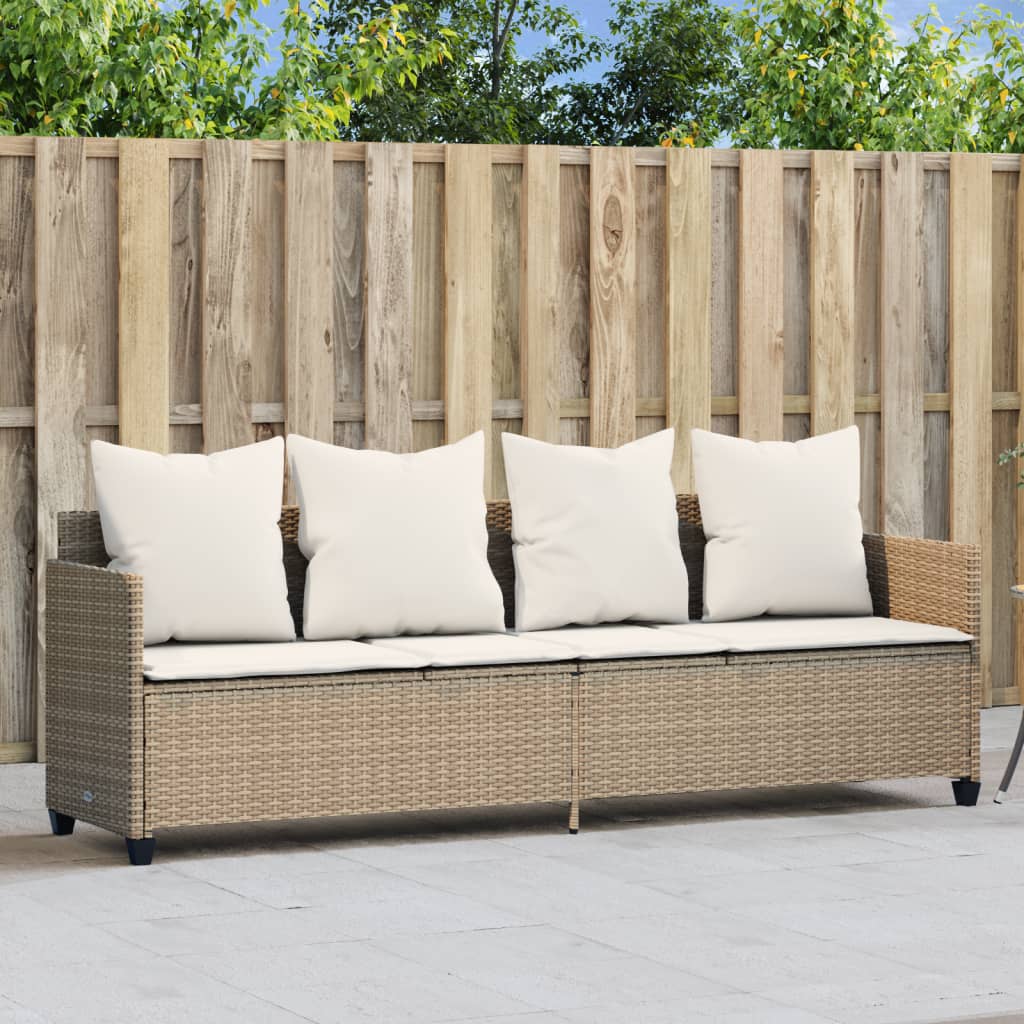 Lettino Prendisole con Cuscini Beige in Polyrattan