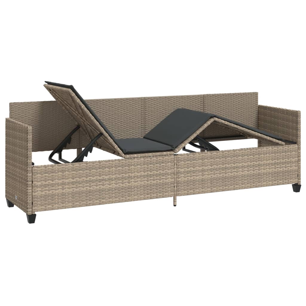 Lettino Prendisole con Cuscini Grigio ChiaroÂ in Polyrattan