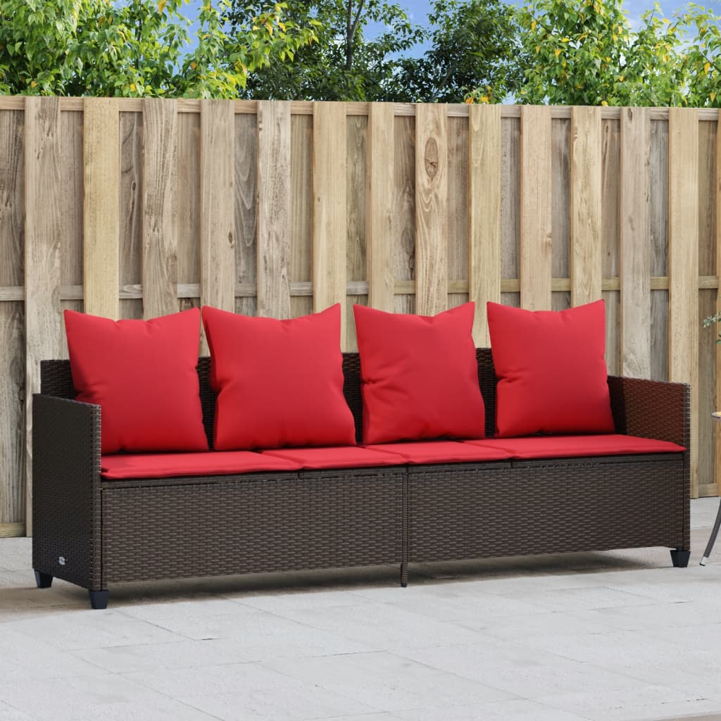 Lettino Prendisole con Cuscini Marrone in Polyrattan