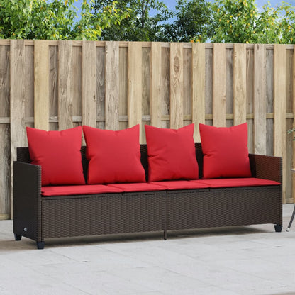 Lettino Prendisole con Cuscini Marrone in Polyrattan