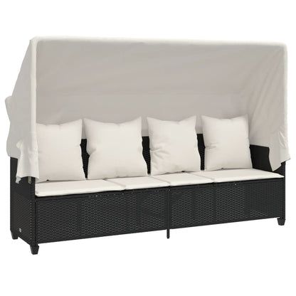Lettino Prendisole con Baldacchino e Cuscini NeroÂ Polyrattan