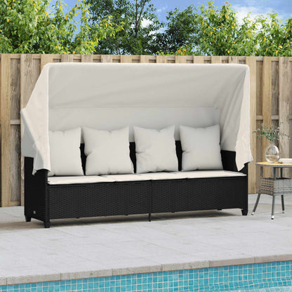 Lettino Prendisole con Baldacchino e Cuscini NeroÂ Polyrattan