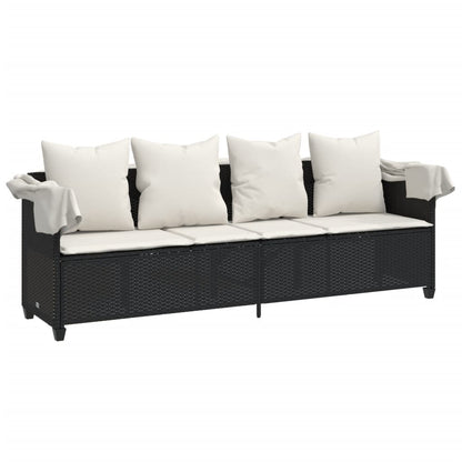 Lettino Prendisole con Baldacchino e Cuscini NeroÂ Polyrattan