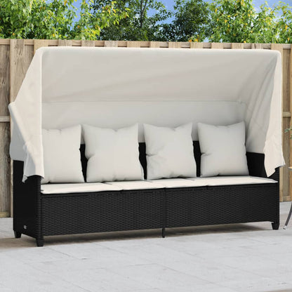 Lettino Prendisole con Baldacchino e Cuscini NeroÂ Polyrattan