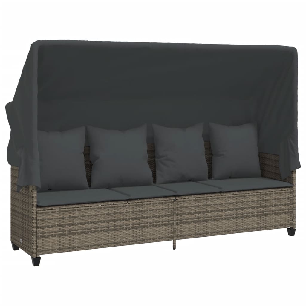 Lettino Prendisole con Baldacchino e Cuscini GrigioÃ‚Â Polyrattan