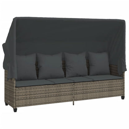 Lettino Prendisole con Baldacchino e Cuscini GrigioÃ‚Â Polyrattan