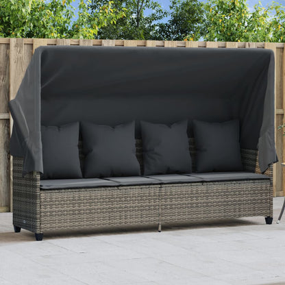 Lettino Prendisole con Baldacchino e Cuscini GrigioÃ‚Â Polyrattan