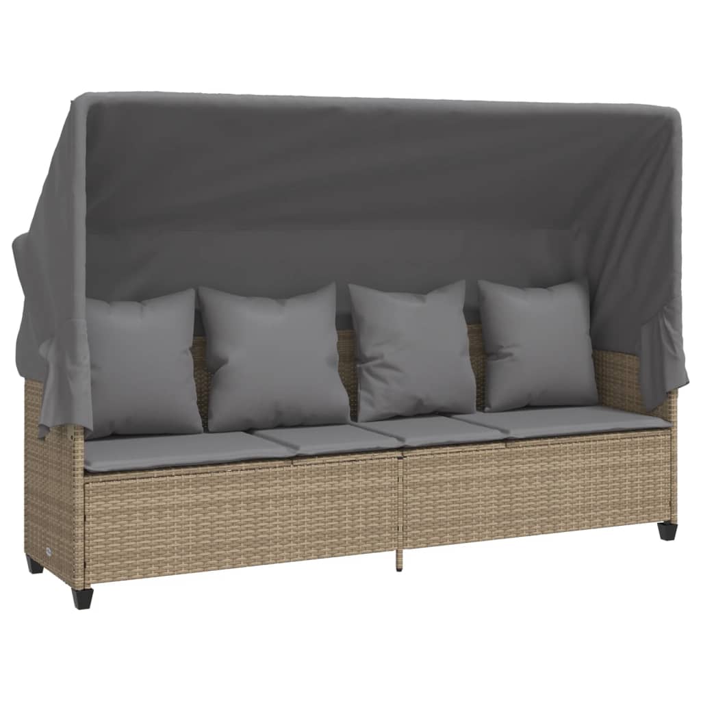 Lettino Prendisole con Baldacchino e Cuscini BeigeÂ Polyrattan
