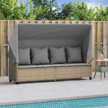 Lettino Prendisole con Baldacchino e Cuscini BeigeÂ Polyrattan