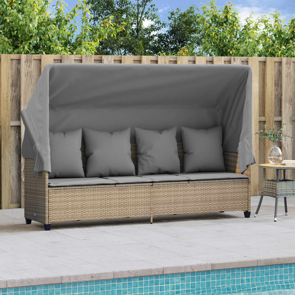 Lettino Prendisole con Baldacchino e Cuscini BeigeÃ‚Â Polyrattan