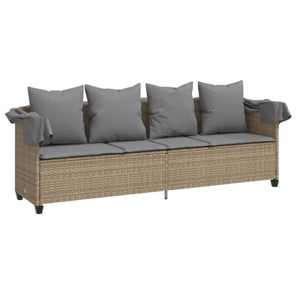 Lettino Prendisole con Baldacchino e Cuscini BeigeÂ Polyrattan