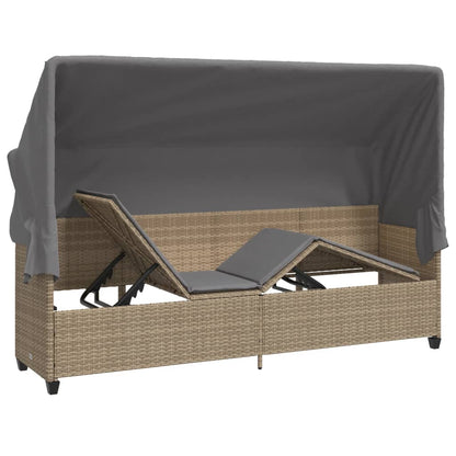 Lettino Prendisole con Baldacchino e Cuscini BeigeÂ Polyrattan