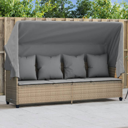 Lettino Prendisole con Baldacchino e Cuscini BeigeÃ‚Â Polyrattan