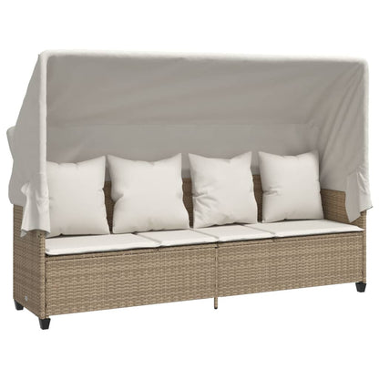 Lettino Prendisole con Baldacchino e Cuscini BeigeÃ‚Â Polyrattan
