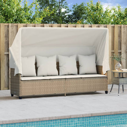 Lettino Prendisole con Baldacchino e Cuscini BeigeÂ Polyrattan