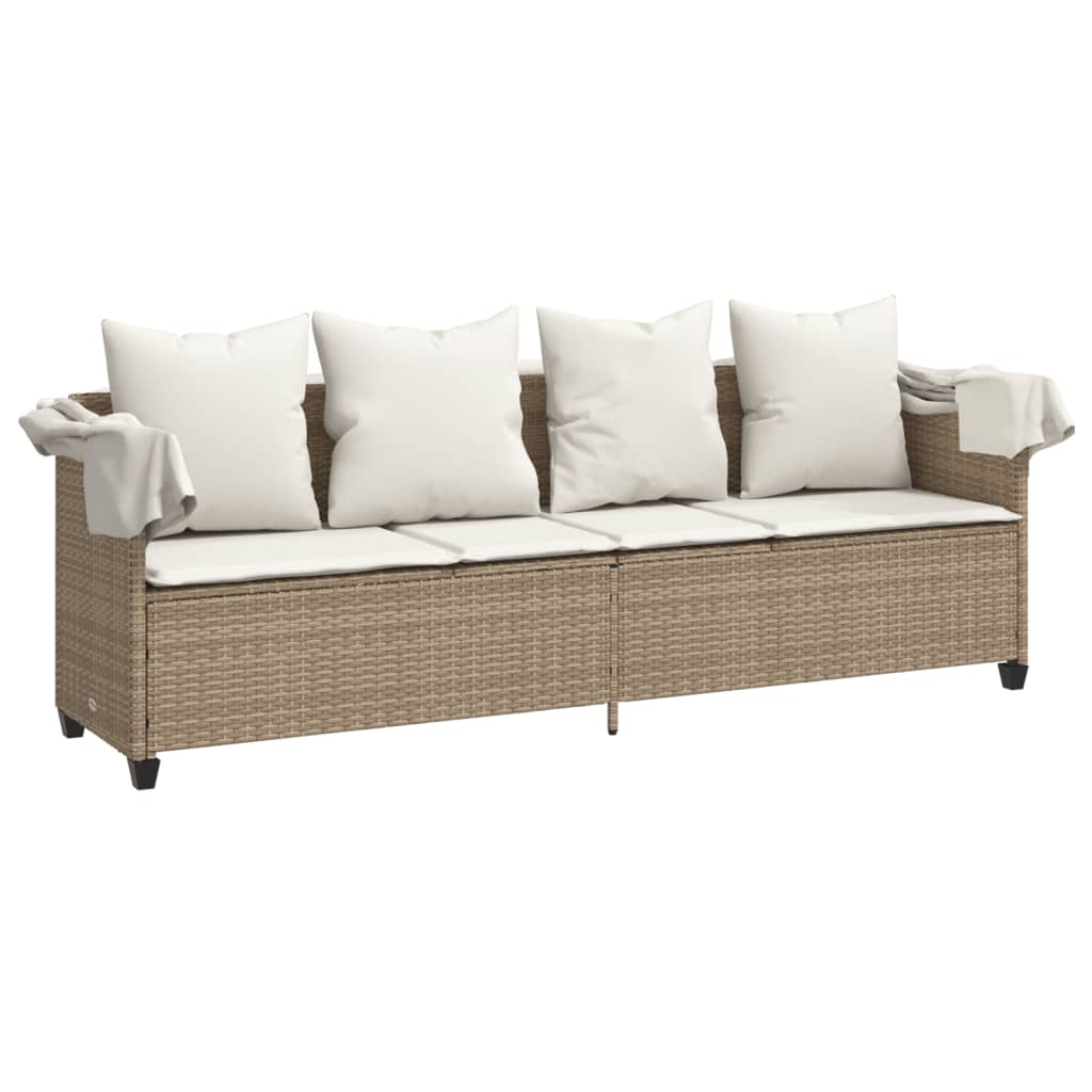 Lettino Prendisole con Baldacchino e Cuscini BeigeÂ Polyrattan