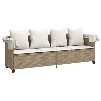 Lettino Prendisole con Baldacchino e Cuscini BeigeÂ Polyrattan