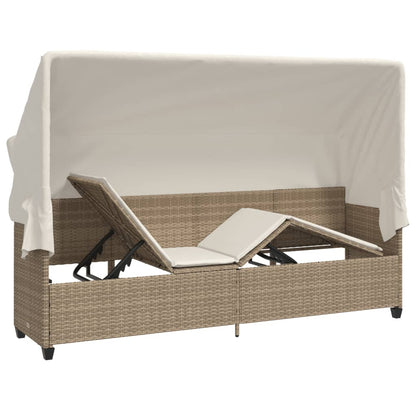 Lettino Prendisole con Baldacchino e Cuscini BeigeÂ Polyrattan
