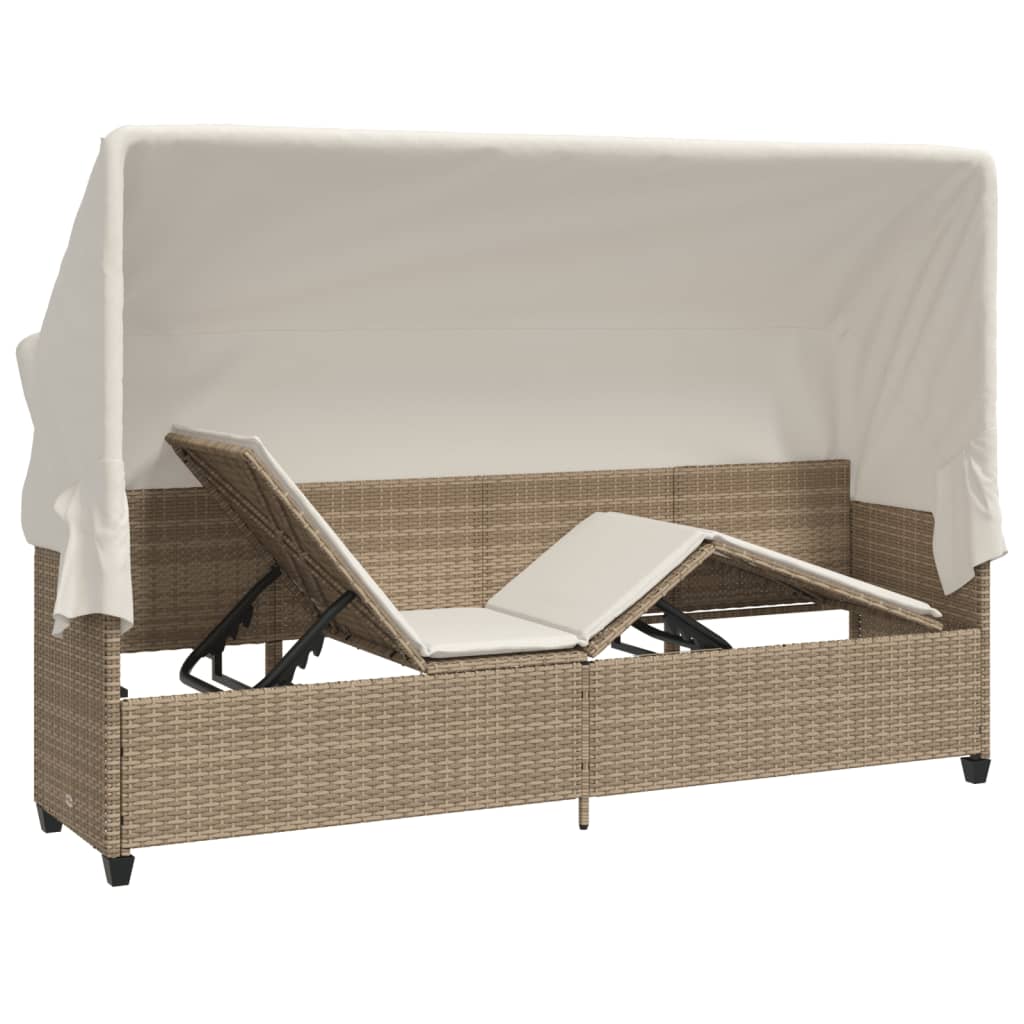 Lettino Prendisole con Baldacchino e Cuscini BeigeÃ‚Â Polyrattan