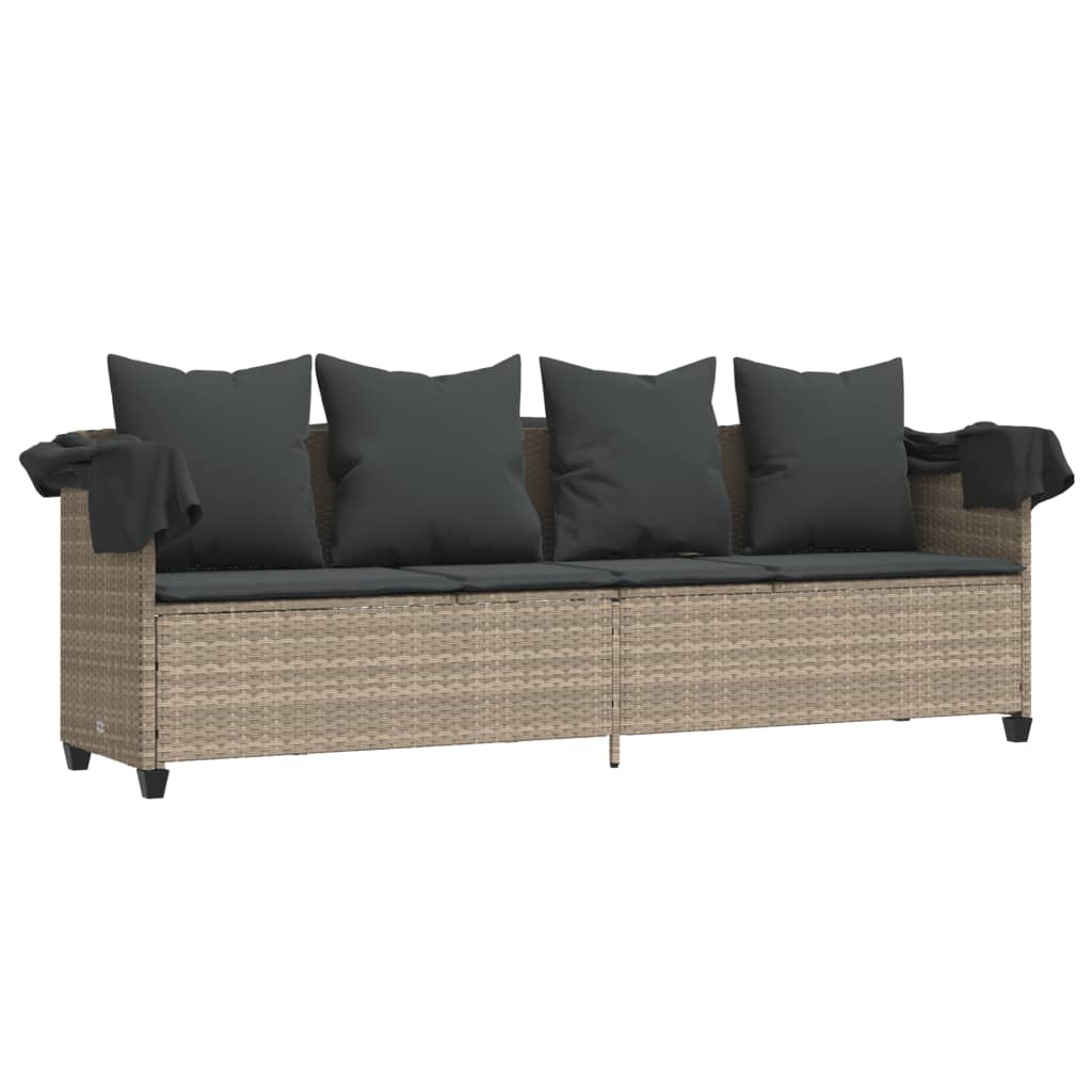 Lettino con Baldacchino e Cuscini Grigio ChiaroÂ in Polyrattan