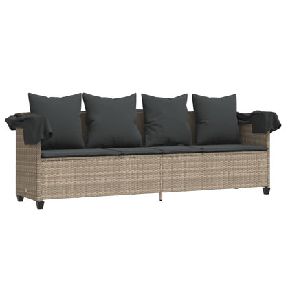 Lettino con Baldacchino e Cuscini Grigio ChiaroÂ in Polyrattan