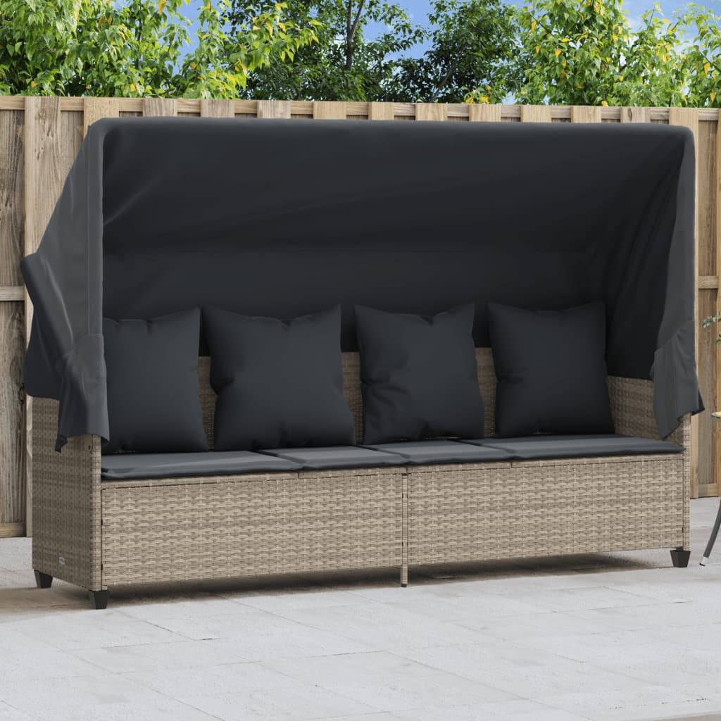 Lettino con Baldacchino e Cuscini Grigio ChiaroÂ in Polyrattan