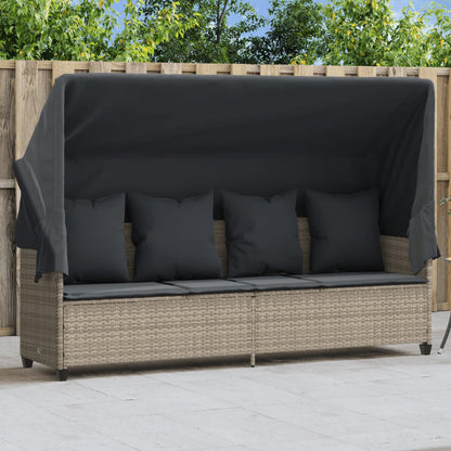 Lettino con Baldacchino e Cuscini Grigio ChiaroÂ in Polyrattan