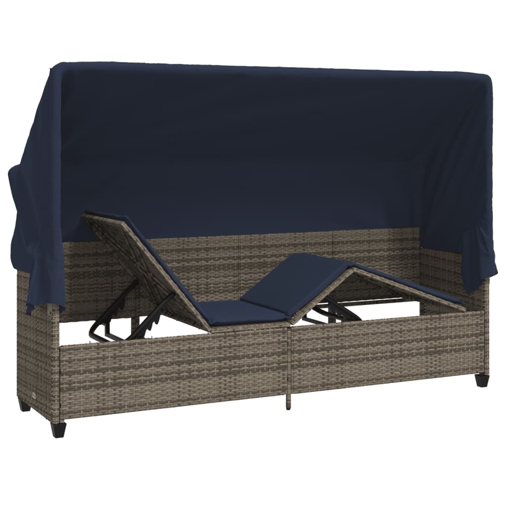 Lettino Prendisole con Baldacchino e Cuscini GrigioÂ Polyrattan