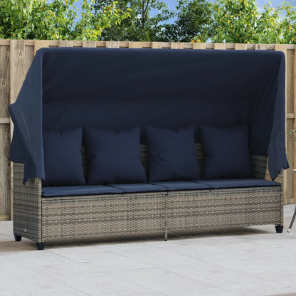 Lettino Prendisole con Baldacchino e Cuscini GrigioÂ Polyrattan