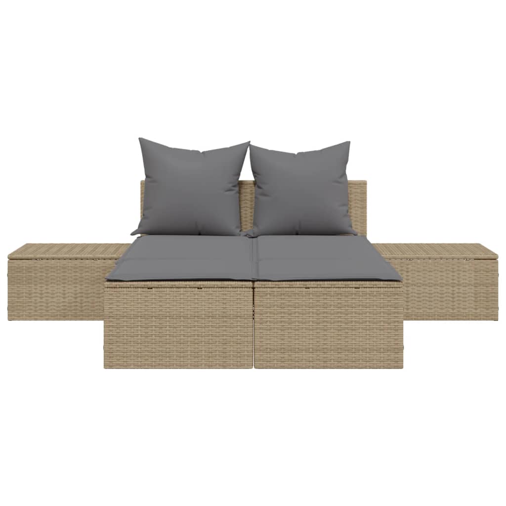 Lettino Prendisole con Cuscini Beige in Polyrattan