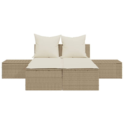 Lettino Prendisole con Cuscini Beige in Polyrattan