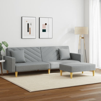 Divano Letto 2Posti Cuscini e Poggiapiedi Grigio Chiaro Tessuto