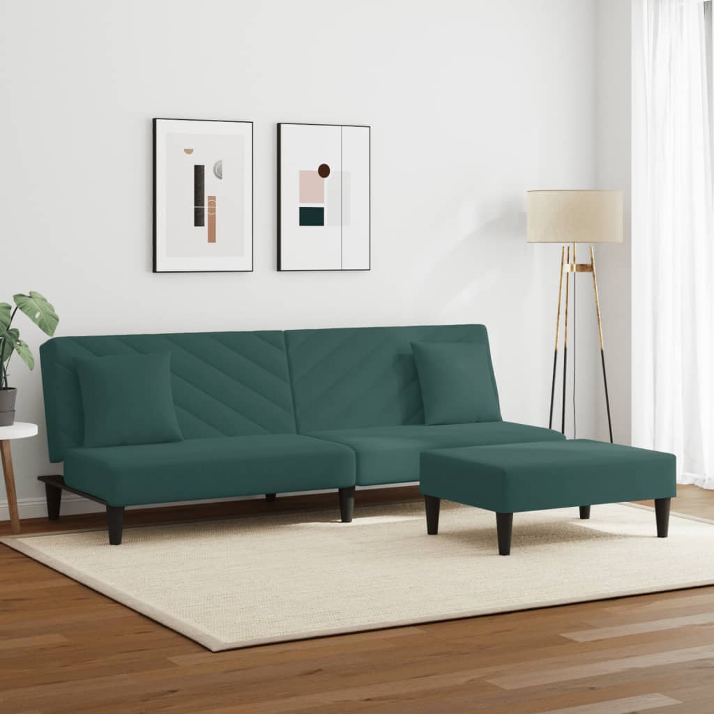 Set di Divani 2 pz con Cuscini Verde scuro in Velluto